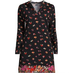 Land's End Cotton Jersey Hooded Long Sleeve Swim Cover Black meadow floral M